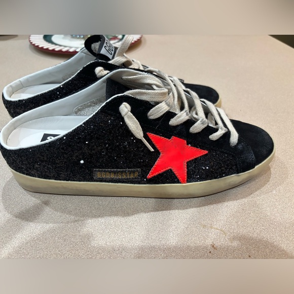 GOLDEN GOOSE Super-Star distressed glittered leather suede slip-on sneakers 41 - Picture 4 of 17